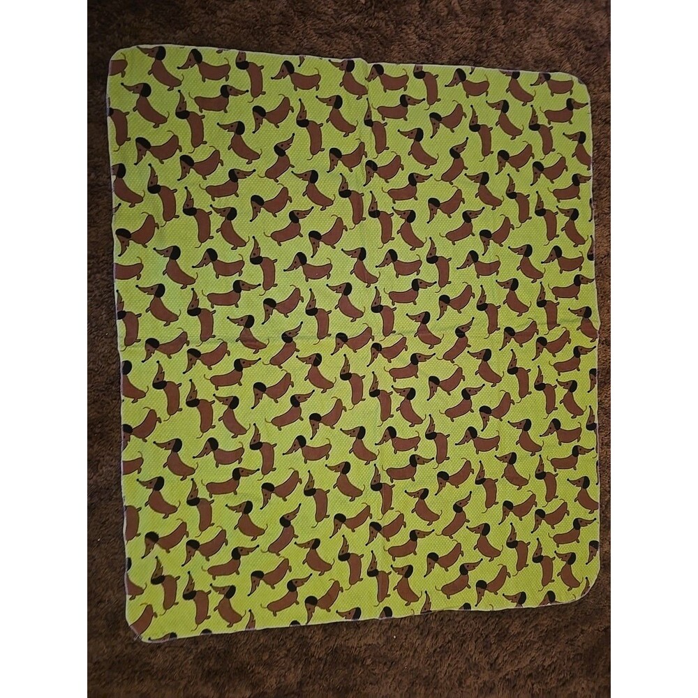 Dachshund And Dog Paw Dog Blanket Green 32x37"